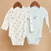 Bodysuit-Sergent Major Set of 2 ice blue and ecru bodysuits in organic cotton