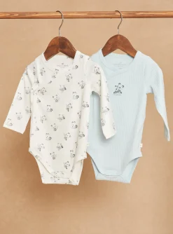 Bodysuit-Sergent Major Set of 2 ice blue and ecru bodysuits in organic cotton