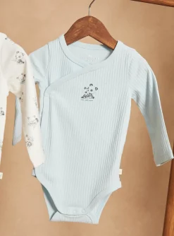 Bodysuit-Sergent Major Set of 2 ice blue and ecru bodysuits in organic cotton