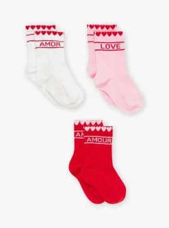 Underwear, Socks, Tights-Sergent Major Set of 3 pairs of red, pink and ecru socks
