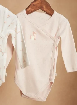 Bodysuit-Sergent Major Set of 2 pink and ecru organic cotton bodysuits