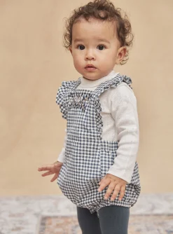 Romper, Jumpsuit & Outfit | Romper, Jumpsuit & Outfit-Sergent Major Short ecru and slate-blue dungarees with check print