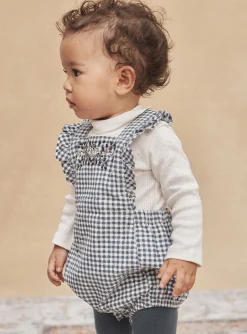 Romper, Jumpsuit & Outfit | Romper, Jumpsuit & Outfit-Sergent Major Short ecru and slate-blue dungarees with check print