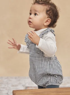 Romper, Jumpsuit & Outfit | Romper, Jumpsuit & Outfit-Sergent Major Short ecru and slate-blue dungarees with check print