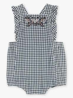 Romper, Jumpsuit & Outfit | Romper, Jumpsuit & Outfit-Sergent Major Short ecru and slate-blue dungarees with check print