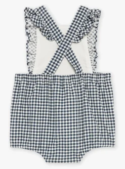 Romper, Jumpsuit & Outfit | Romper, Jumpsuit & Outfit-Sergent Major Short ecru and slate-blue dungarees with check print