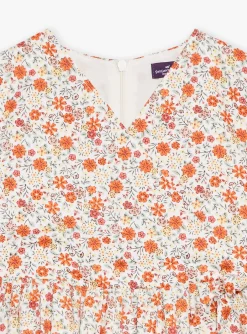 Dress-Sergent Major Short flared dress in ivory with floral print