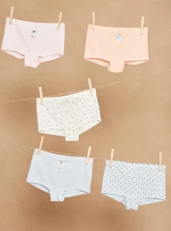 Underwear, Socks, Tights-Sergent Major 5 sky, ecru, pink and orange shortys with hearts and flowers prints and fairy dancer motifs
