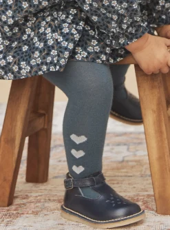 Socks & Tights | Socks & Tights-Sergent Major Slate blue tights with heart pattern
