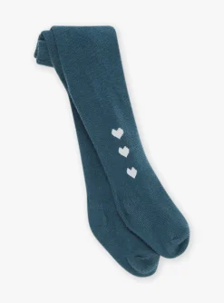 Socks & Tights | Socks & Tights-Sergent Major Slate blue tights with heart pattern