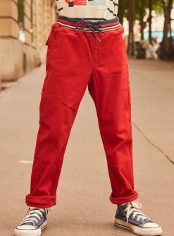 Trousers, Jeans-Sergent Major Straight-leg red pants with elasticated waistband