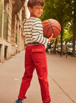 Trousers, Jeans-Sergent Major Straight-leg red pants with elasticated waistband