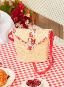 Bag & Umbrella-Sergent Major Straw bag with and imitation leather handle