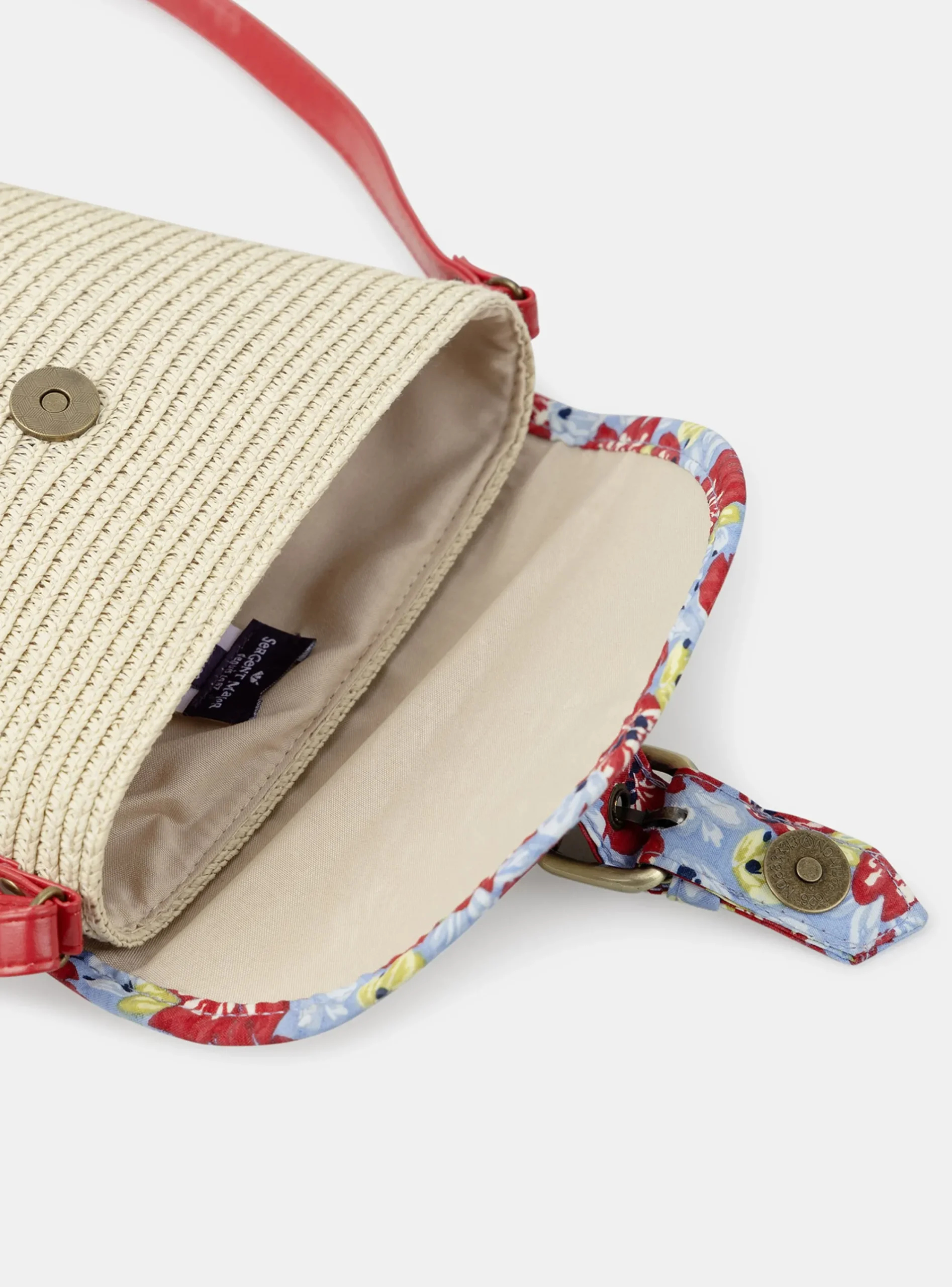 Bag & Umbrella-Sergent Major Straw bag with and imitation leather handle