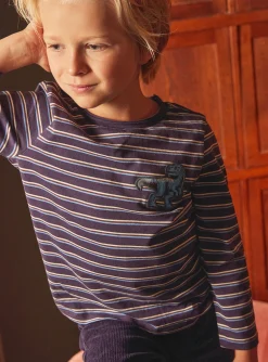T-shirt, Polo Shirt-Sergent Major Striped eggplant T-shirt