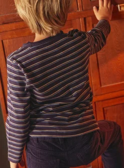 T-shirt, Polo Shirt-Sergent Major Striped eggplant T-shirt