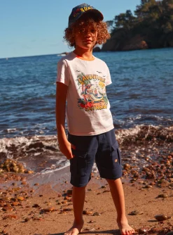 T-shirt, Polo Shirt-Sergent Major T-shirt blanc &agrave; motif requin en jersey