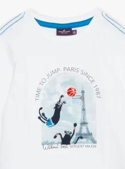 T-shirt, Polo Shirt-Sergent Major White T-shirt with basket-weave pattern in Paris